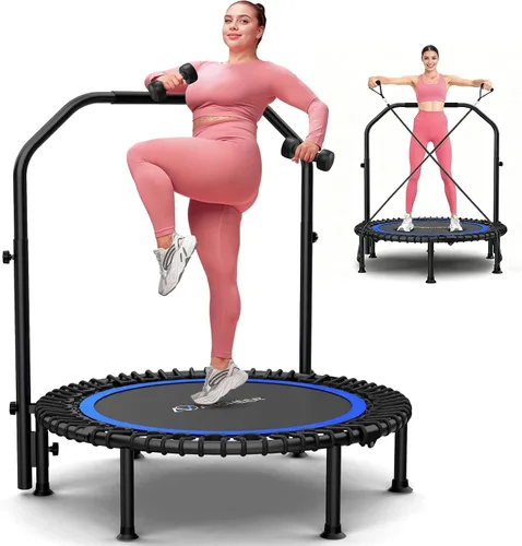 ANCHEER Trampolín Reboteador Plegable de 48" para Adultos/Niños con Bandas de Resistencia y Cuerdas Elásticas, Mini Trampolín Interior y Exterior