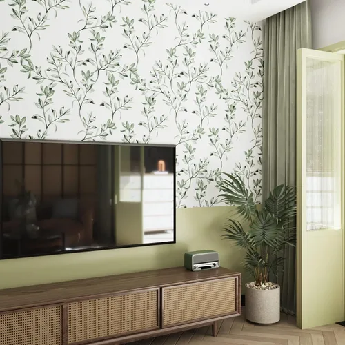 Miniatura 2 de Wallercity Papel tapiz de hojas verdes y blancas, papel tapiz floral para gabinete, papel de contacto de hojas verdes, papel de contacto bohemio