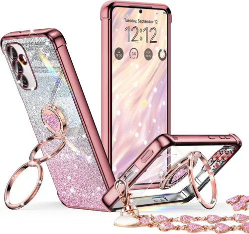 Miniatura 23 de XYZ Funda para Galaxy A14 5G con soporte y doble anillo, funda de lujo para Samsung A14 5G, color negro