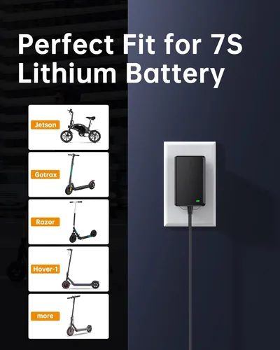 Miniatura 4 de VHBW Cargador de 29.4 V para scooters de batería de litio de 24 V / 25.2 V / 25.6 V / 25.9 V y bicicletas de equilibrio, indicador de carga LED