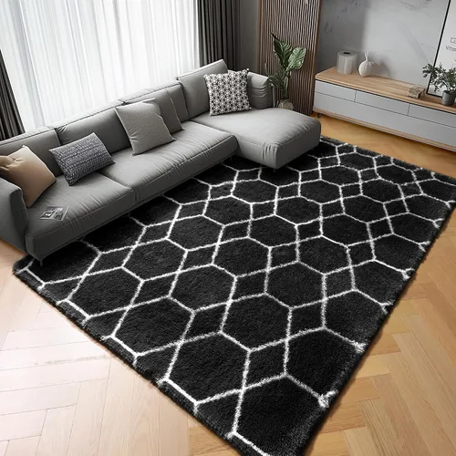 Miniatura 13 de ONASAR Alfombras de área para sala de estar y dormitorio, alfombra esponjosa lavable de 5x8 pies gris y blanca, alfombra de piso suave, afelpada