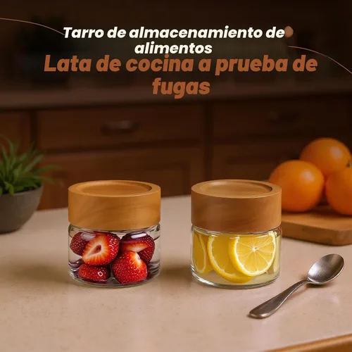 Miniatura 5 de Paquete de 6 Recipientes de Vidrio Herméticos Apilables de 4 oz con Tapas de Acacia - Frascos Mason Pequeños para Avena Nocturna, Almacenamiento