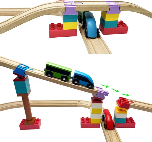 Miniatura 3 de Accesorios de pista de tren de madera, 20 piezas de conector de pista de madera, compatible con todas las marcas principales de pista de tren