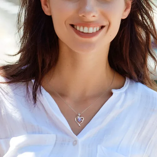 Miniatura 4 de Collar de corazón con piedra natal para mujer, plata de ley 925, collar con colgante de flor de rosa, collar para madre e hija para mamá, mujer