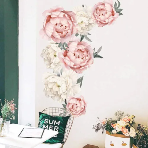 Miniatura 6 de Horoper Pegatinas de pared florales de peonía, calcomanías de flores de pared familiar, calcomanías de flores de peonía, carteles de pared florales