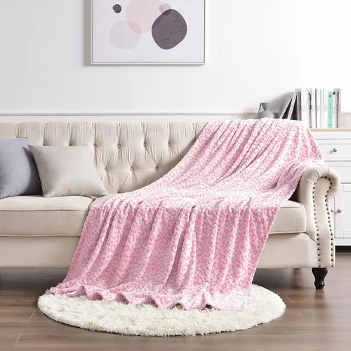Miniatura 2 de PLEASANT BOULEVARD Manta de forro polar con diseño de leopardo, manta premium ligera y cálida de microfibra de felpa rosa para sofá y cama