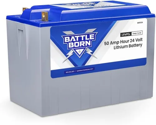 Batería de iones de litio de 50 Ah y 24 V (LiFePO4), RV, camioneta, marina, solar y fuera de la red, BMS interno, protección de alta y baja