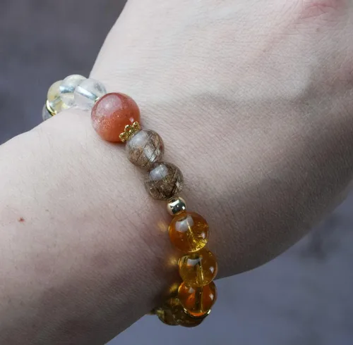 Miniatura 123 de Precious Gemstone Natural Crystal Healing Bracelet, Rutilated Quartz, Moonstone, Quartz Handmade Original Design Bracelet
