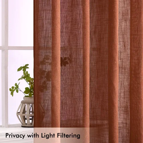 Miniatura 4 de MIULEE Cortinas de lino de 96 pulgadas de largo para sala de estar, 2 paneles, naranja quemado oxidado, bolsillo para cortinero, pestaña trasera