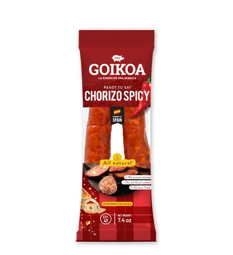 Chorizo picante Goikoa | Todo natural | Curado en seco | Auténtico España Navarra | Perfecto para embutidos | 7.4 oz (210 gr) (paquete de 2)