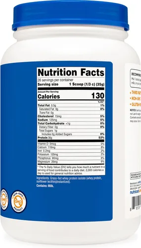 Miniatura 5 de Nutricost Proteína aislada de suero alimentado con hierba (sin sabor) 2 libras – Sin OMG, sin gluten, proteína pura