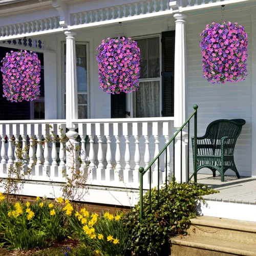 Flores Artificiales Falsas Colgantes Plantas para Decoración de Exterior Invierno Verano, 2PCS Flores de Margarita de Seda Sintética de Aspecto Real