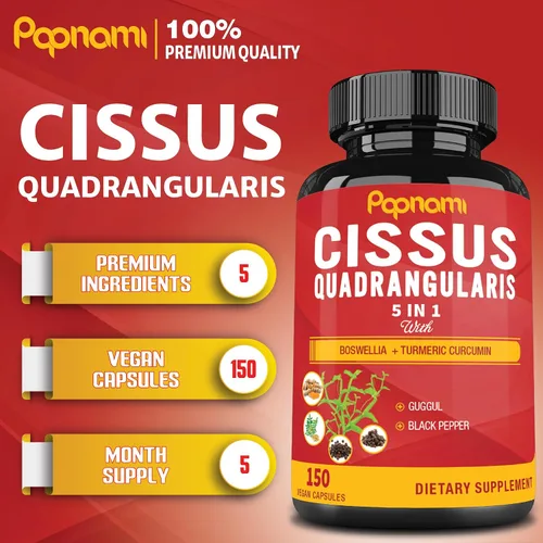 Miniatura 2 de Cápsulas prémium de Cissus Quadrangularis con boswellia, guggul, cúrcuma, extracto de pimienta negra - 150 cápsulas - Suministro para 5 meses