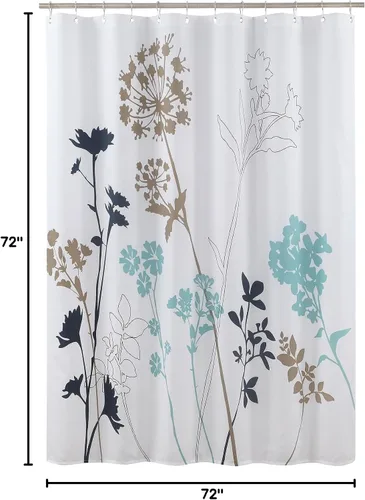 Miniatura 8 de Silhouette - Cortina de ducha con diseño de tela azul impermeable, diseño de plantas de poliéster blancas y azul marino, para baño, 72 pulgadas