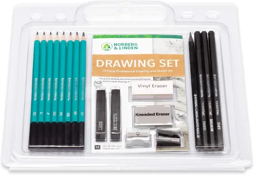 Miniatura 6 de Juego de dibujo - Lápices de bocetos y carboncillo - Almohadilla de dibujo de 100 páginas, goma de borrar moldeable. Kit de arte y suministros
