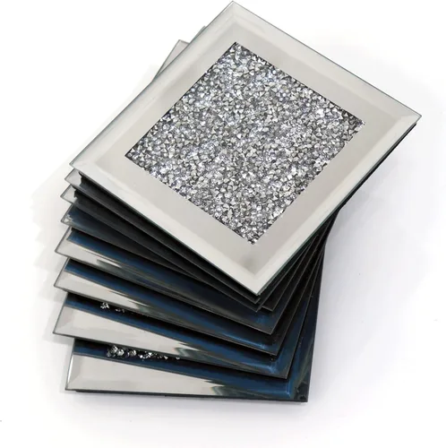 Miniatura 4 de GIMORRTO Posavasos de cristal con espejo de 8 piezas, taza cuadrada de diamante triturado de 4 pulgadas, decoración en la mesa para bar