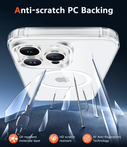 Miniatura 389 de FNTCASE Funda para iPhone 13 Pro-Max: Fundas magnéticas transparentes compatibles con Magsafe Slim anti amarillamiento protección contra caídas
