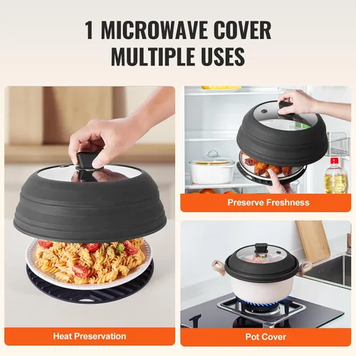 Miniatura 5 de VEVOR Cubierta y tapete para salpicaduras de microondas, tapa plegable de microondas de 10.8 pulgadas para alimentos, silicona resistente al calor