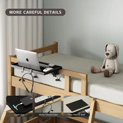 Miniatura 2 de Magheo Estante plegable para mesita de noche, estante de metal con clip para litera superior, bandeja de mesa auxiliar de cama resistente para Negro