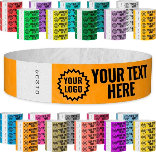 Miniatura 20 de WristCo Pulseras de Impresión Personalizada Azul Neón – 2,000 Unidades Tyvek ¾" x 10" – Añade Cualquier Texto, Logotipo e Imagen y Recibe Pulseras