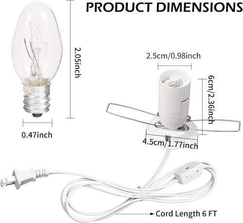 Miniatura 4 de Cable de lámpara de sal del Himalaya, bombilla de Navidad, cable de lámpara de sal con control de intensidad y montaje de base, 6 pies, base E12