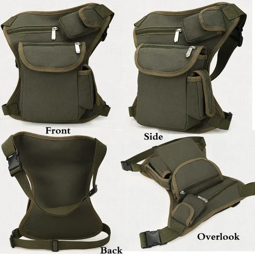 Miniatura 3 de Pequeña bolsa multiusos para pierna de cintura caída, bolsa de lona táctica para la cadera, paquete Molle para deporte, camping, senderismo, Verde
