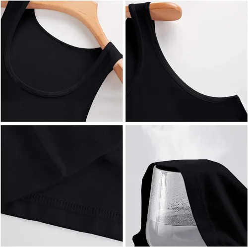 Miniatura 5 de COLORFULLEAF Camisetas sin mangas de rayón de bambú para hombre, camisetas sin mangas elásticas con cuello redondo (1 o 3)