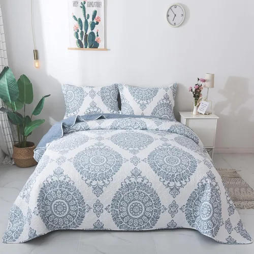 Miniatura 33 de Travan Juego de Edredón de 3 Piezas Tamaño King Colcha Acolchada Ligera Juego de Cubrecama Reversible con Estampado Floral Juego de Ropa de Cama