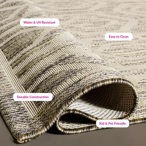 Miniatura 4 de SAFAVIEH Alfombra lavable al aire libre Courtyard Collection - 5'3" x 7'7", marrón y hueso, no desprende pelusa y fácil limpieza, ideal para patio