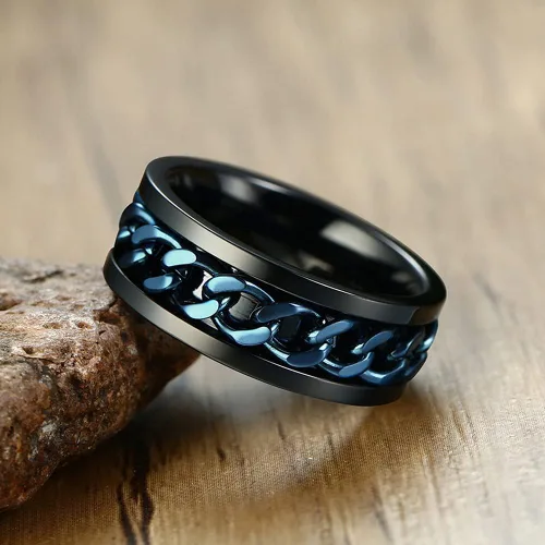 Miniatura 4 de MMTTAO Anillos giratorios para hombre y mujer, anillo de rotación de cadena para hombres y mujeres, 0.315 in de acero inoxidable, anillo entrelazado