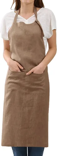 Miniatura 13 de Amazhiyu Delantal de cocina de lino puro con bolsillos para mujeres y hombres, cocinero, barbacoa, manualidades