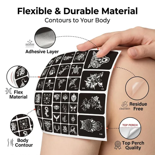 Miniatura 7 de Kotbs 6 hojas de plantillas temporales de tatuaje, 34 piezas de plantillas de tatuajes de henna con patrón de tótem de tigre y lobo, plantillas