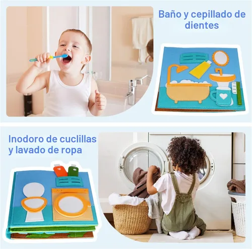 Miniatura 4 de BizyKoady - Libro de actividades de fieltro Montessori para niños pequeños, libro silencioso de juego de simulación, aprendizaje temprano