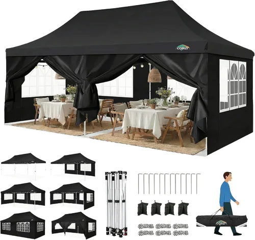 Miniatura 21 de COBIZI Canopy Tienda de campaña desplegable de 10 x 20 pies con 6 paredes laterales, toldo comercial impermeable, glorieta instantánea