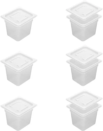 Miniatura 10 de BIEAMA Paquete de 6 bandejas de plástico de 1/6 de 4 pulgadas de profundidad con tapas, translúcidas, comerciales, sin BPA, almacenamiento apilable