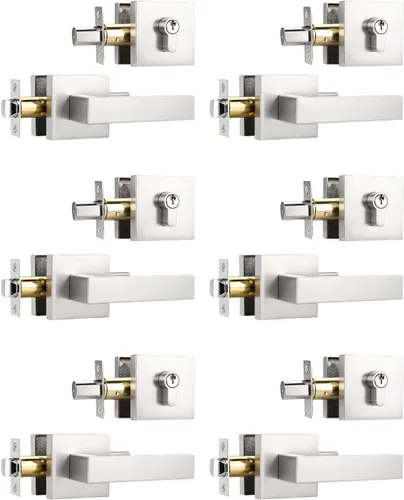 Miniatura 34 de KNOBWELL - Pomo resistente para puertas exteriores con cerradura de seguridad de doble llave y cuadrada; juego de picaportes para puertas