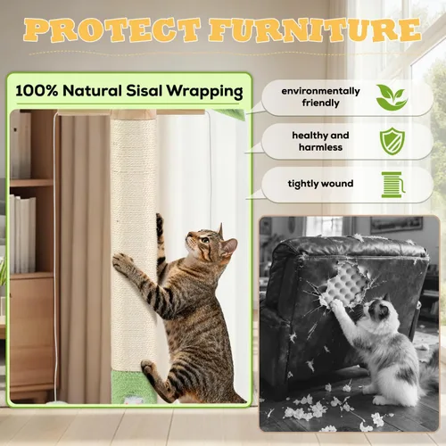 Miniatura 4 de Poste rascador para gatos, 37.5 pulgadas de alto, palmera natural de sisal para interiores, rascador vertical estable para gatos con juguete