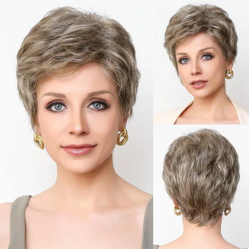 Miniatura 10 de HAIRCUBE Pelucas cortas de corte Pixie con textura de cabello humano para mujeres con flequillo pelucas sintéticas de repuesto - #17/101