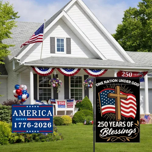 Miniatura 9 de Blessings 250 Years America Garden Flag, 250 Anniversary USA Flag America Patriotic Banner 250 Year One Nation Under God 4th of July - Bandera