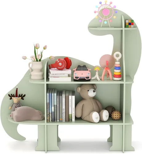 Miniatura 12 de Costzon Estantería elefante para niños, organizador de almacenamiento de juguetes de 3 niveles con pizarra, 5 cubos y juguete de ábaco de 3 filas