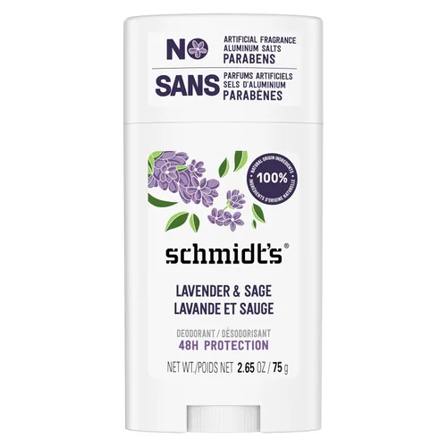 Schmidt's Desodorante vegano sin aluminio lavanda y salvia con protección contra olores las 24 horas, para mujeres y hombres, ingredientes