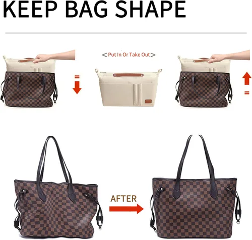 Miniatura 5 de Soyizom Organizador de bolso, organizador de bolsa de inserción para bolsos, organizador de fieltro con cremallera y bolsa de llavero en la bolsa