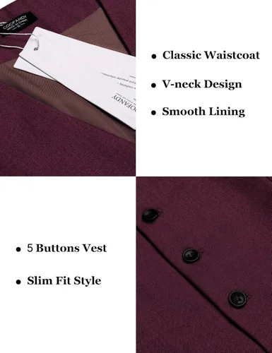 Miniatura 5 de COOFANDY Chaleco de traje de negocios para hombre, chaleco de vestir ajustado, chaleco de boda
