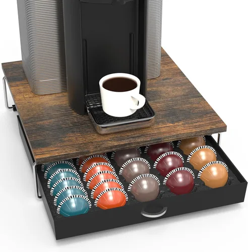 Miniatura 16 de Deco Brothers cajón de almacenamiento con soporte para cápsulas Nespresso vidrio templado, VertuoLine Negro