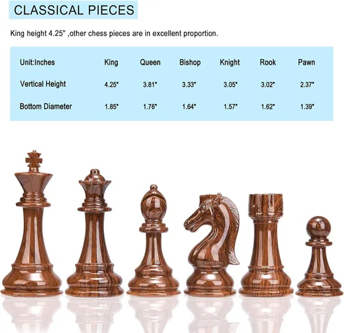 Miniatura 5 de AMEROUS Piezas de ajedrez ponderadas de alto polímero con tamaño King de 4.25 pulgadas, 2 reinas adicionales, paquete de regalo, juego de ajedrez