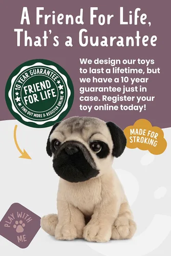 Miniatura 6 de Living Nature Pug Puppy - Animal de peluche Animal de perro esponjoso Juguete suave para niños 6 pulgadas