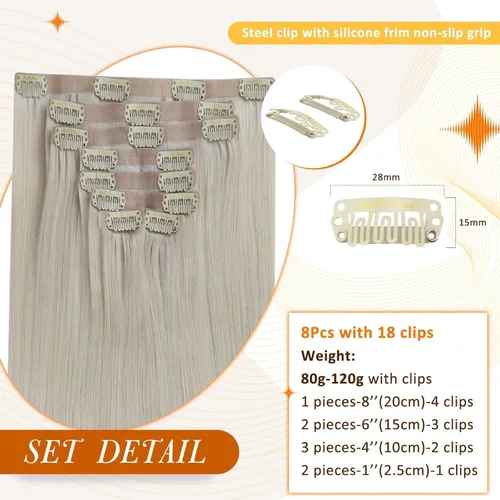 Miniatura 3 de Full Shine - Extensiones de cabello humano Remy real con clip para mujer, sin costuras, trama de poliuretano, cabello rubio blanco, lacio y sedoso