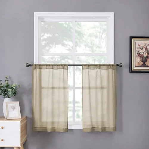 Miniatura 51 de Tollpiz - Juego de 2 paneles de cortinas de velo traslúcidas para media ventana, cortas, con textura de lino y bolsillo para cortinero, filtran