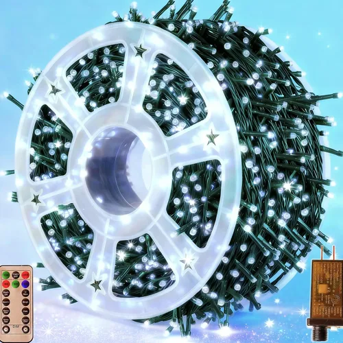 Miniatura 12 de Luces de Navidad 500 LED de 164 pies, luces impermeables para árbol de Navidad con 8 modos, control remoto, 3 temporizadores y función de memoria