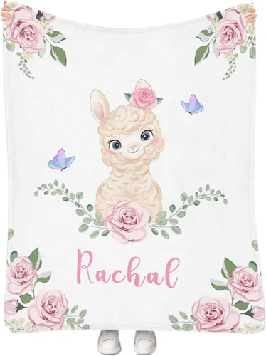 Miniatura 33 de Manta personalizada para niñas con nombre, manta personalizada de perezoso y mariposa, manta de forro polar suave para recién nacidos, baby shower